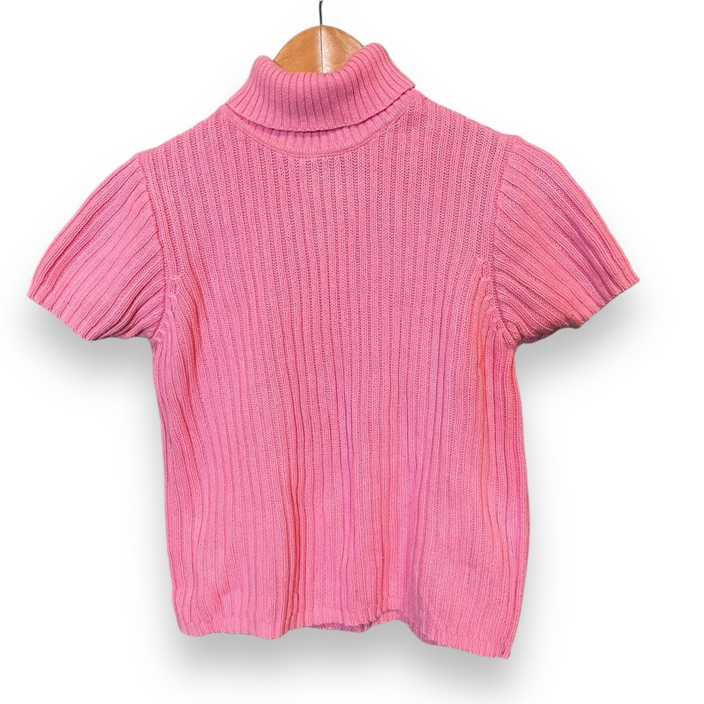 SML Sport Barbie Pink Y2K Ribbed Short Sleeve Turtleneck Sweater Top Size M